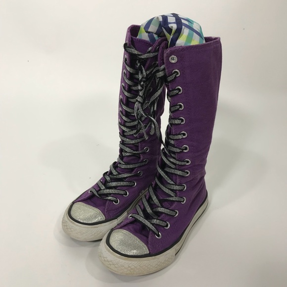 purple glitter high top converse